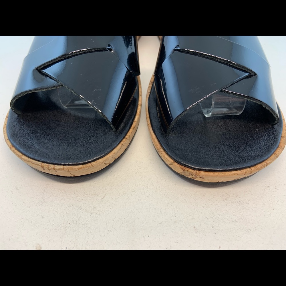 Kork-ease Black Patent Myrna Low Wedge Sandals 6 - Picture 2 of 8